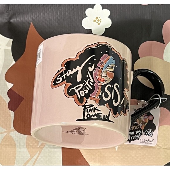 Pink Lomein STAY POSITIVE SIS Handmade Ceramic Coffee Mug 18Oz Eli and Ana - Picture 3 of 17